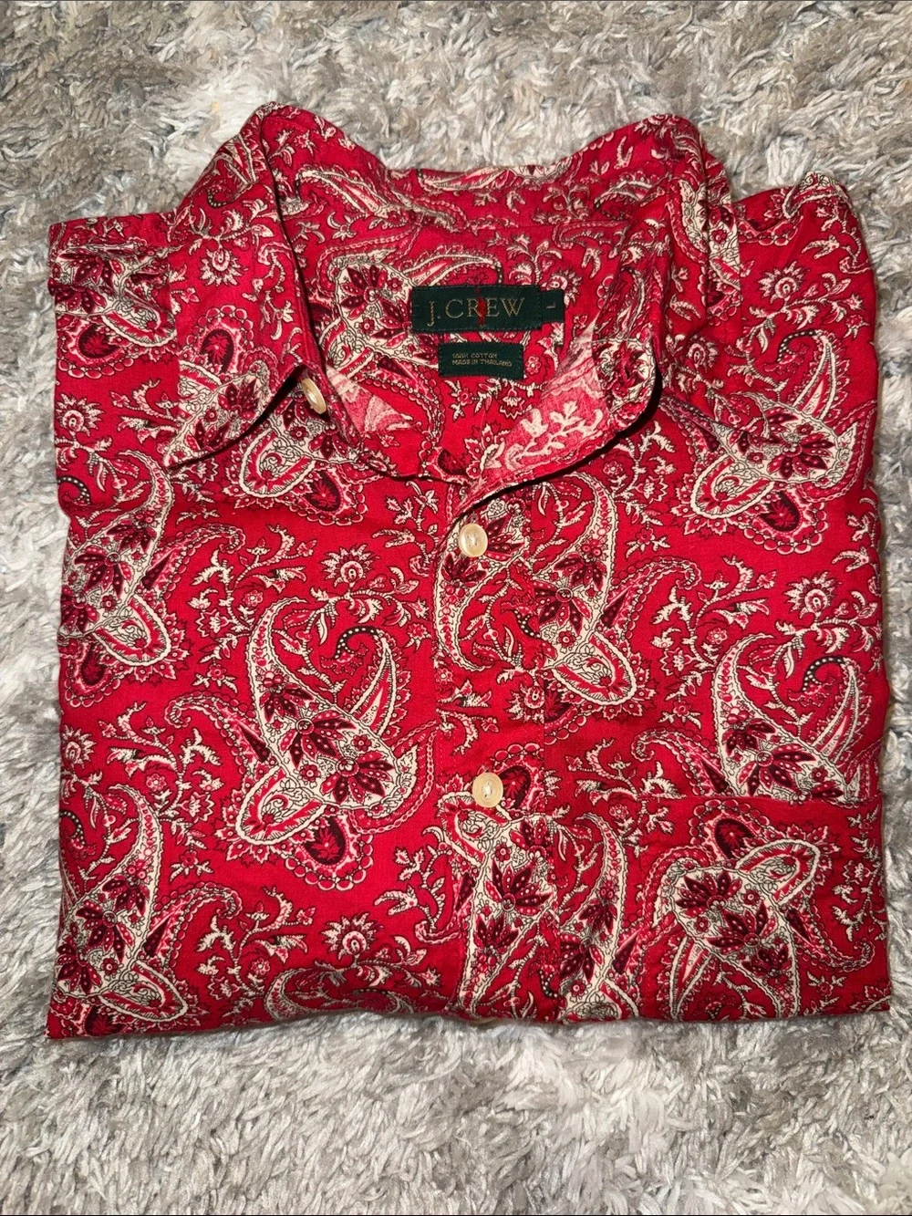 Vintage J. Crew Red Paisley Button-Down Shirt 100% Cotton
